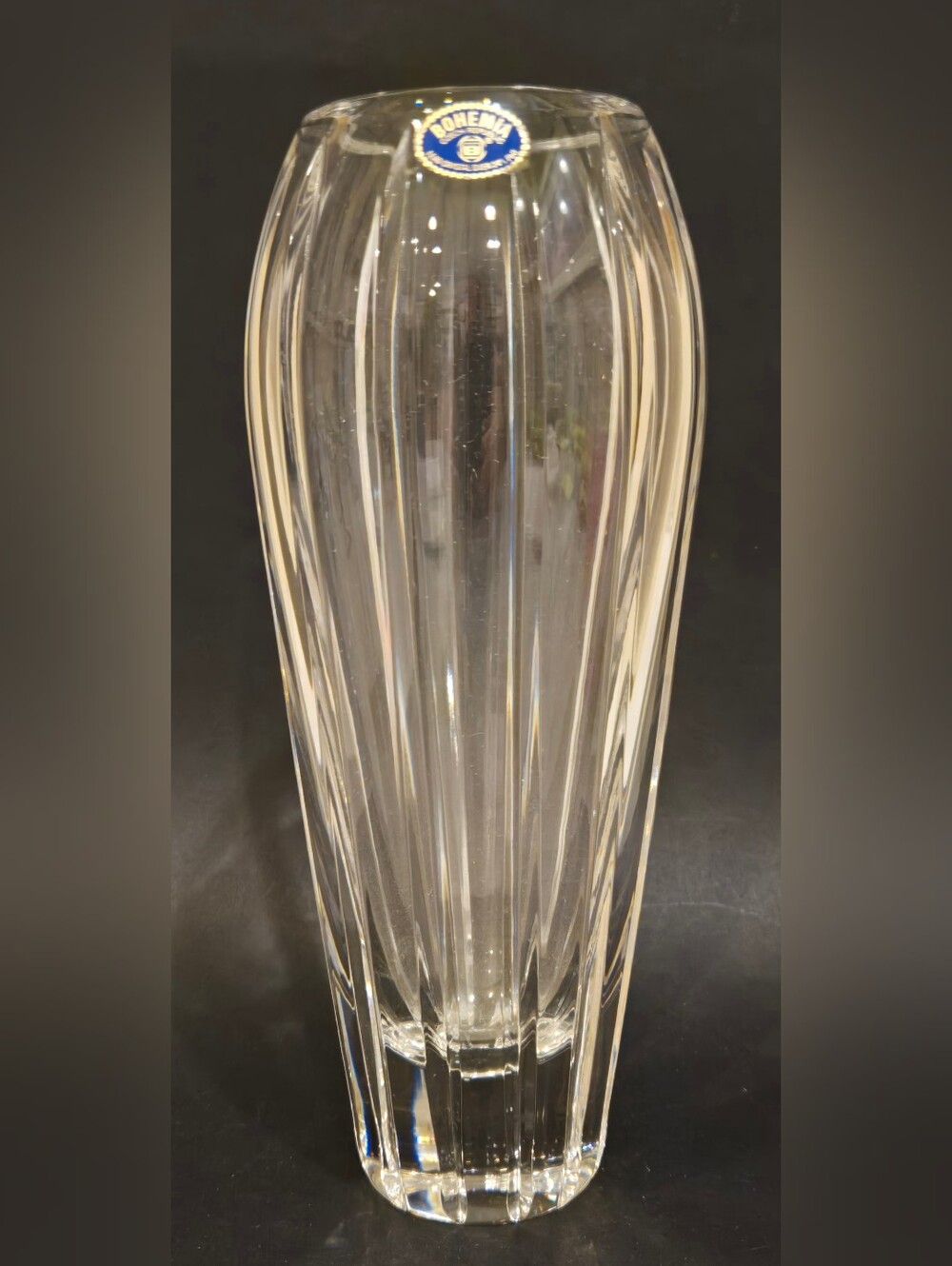 BOHEMIA Chech Republic 24% Lead Clear Crystal Ribbed Vase